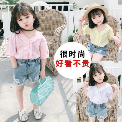 【现货】2020夏季新款女童花边衬衫时尚网红风软糯衬衣小女孩上衣