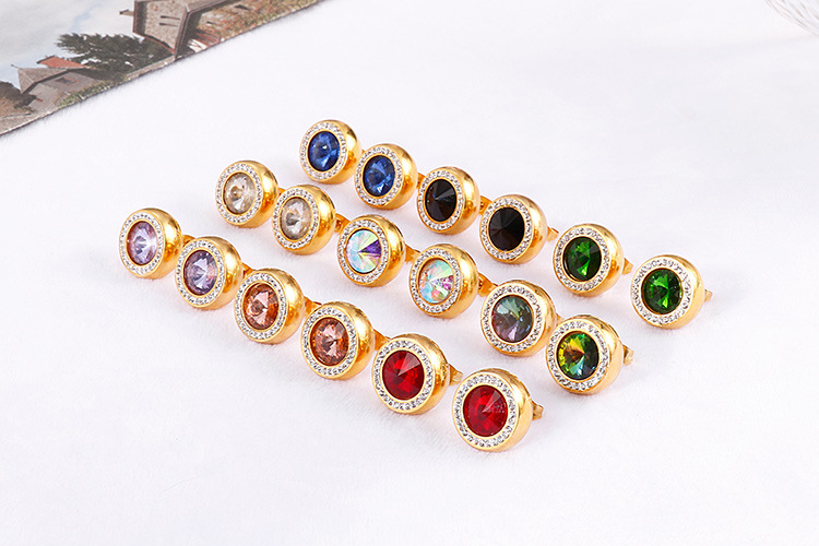 new fashion golden crystal glass diamonds earrings necklace stainless steel set wholesale nihaojewel