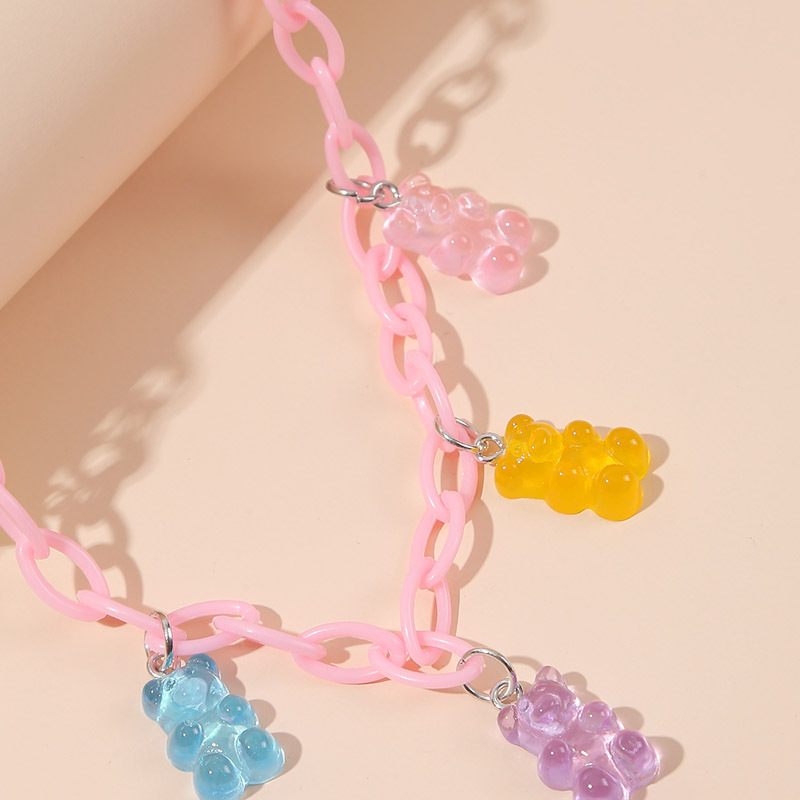 exaggerated cute bear transparent resin pendant long necklace