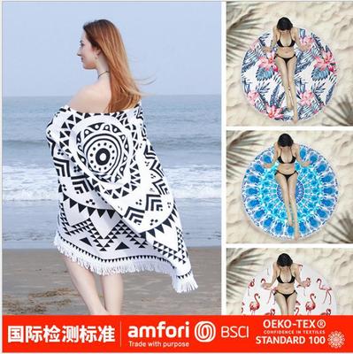 活性沙滩巾现货活性定制流苏沙滩巾超细纤维圆形浴巾沙滩浴巾厂家