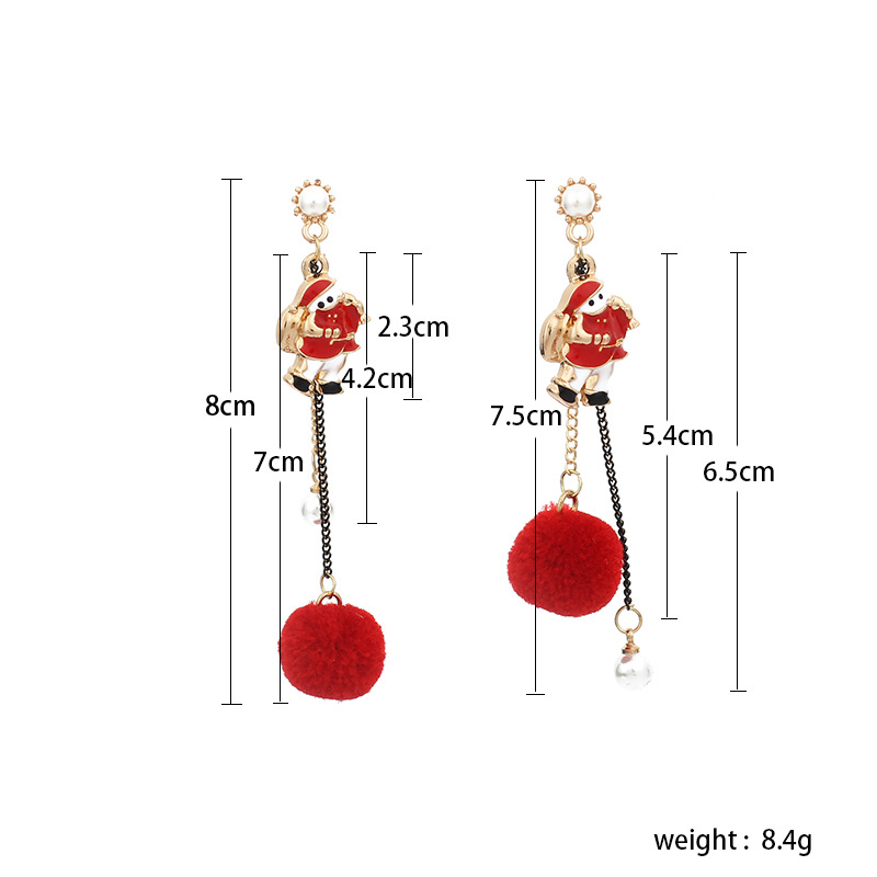 9g Weight Earrings Classification Wedding, Travel, Birthday, Festival Occasion Women'S Gender White, Red, Green Color Tassel Christmas Retro Asymmetrical Hair Ball Pearl Earrings 无