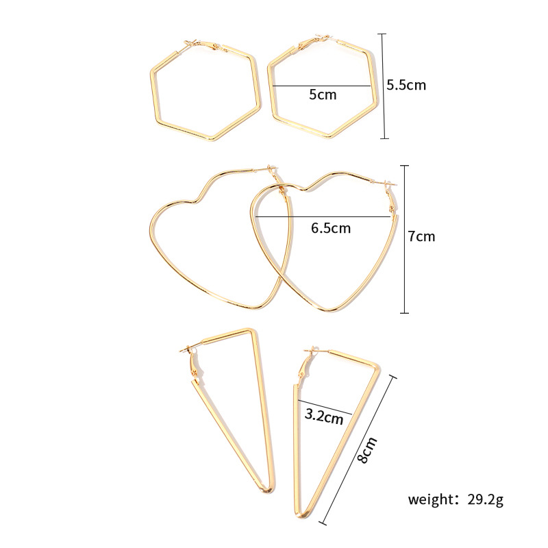 Nouvelle Mode Exagérée Mode Rétro Hexagonale Simple Triangle Boucles D&#39;oreilles En Métal En Forme De Coeur En Gros Nihaojewelry display picture 14