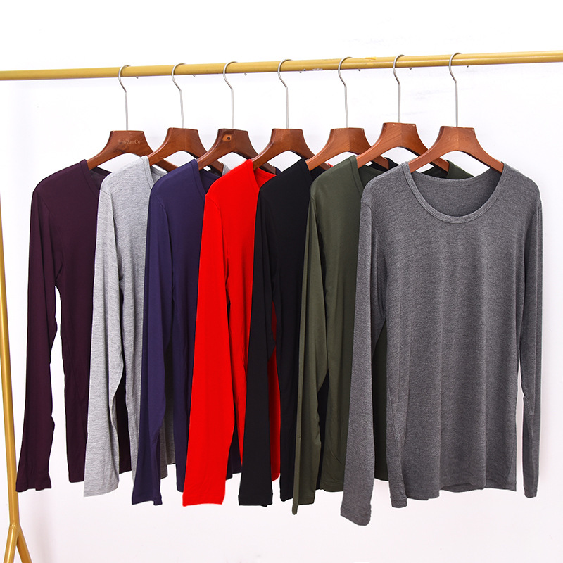 秋冬男保暖内衣莫代尔薄款基础打底衫长袖上衣圆领大码修身棉毛衫|ru