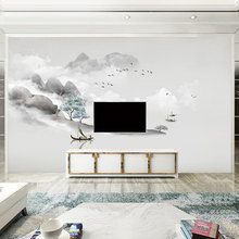 8d现代新中式水墨山水墙纸客厅壁画影视墙布简约电视背景墙壁纸