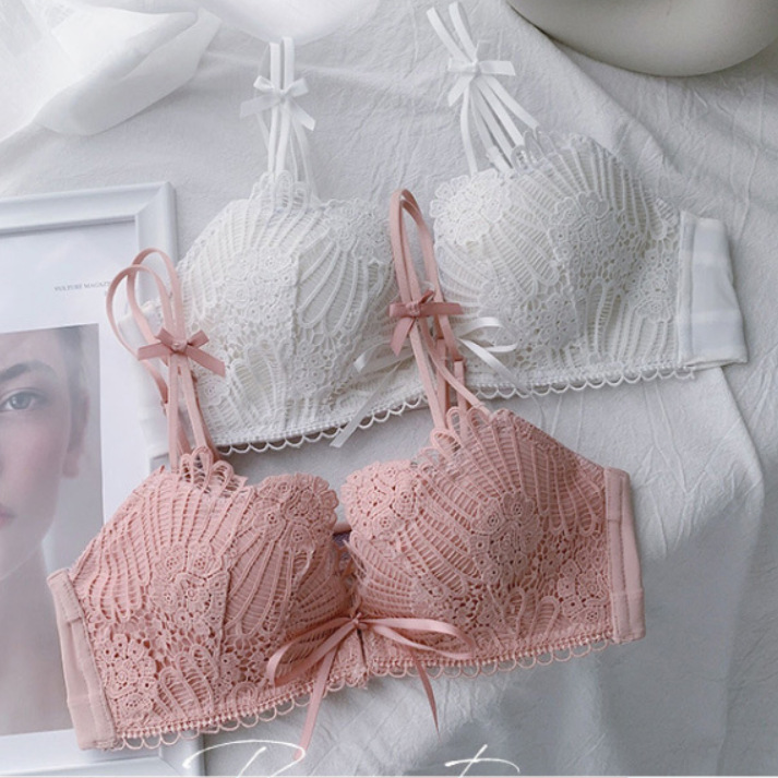 No Steel Ring Underwear Your Lace Girl's Front Buckle Strap Push-up Beautiful Back Comfortable Seamless Adjustable Bra Set