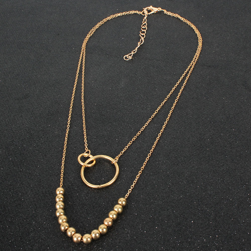 Retro Exaggerated Golden Round Bead Chain Ring Pendant Fashion Multi-layer Necklace Wholesale display picture 5