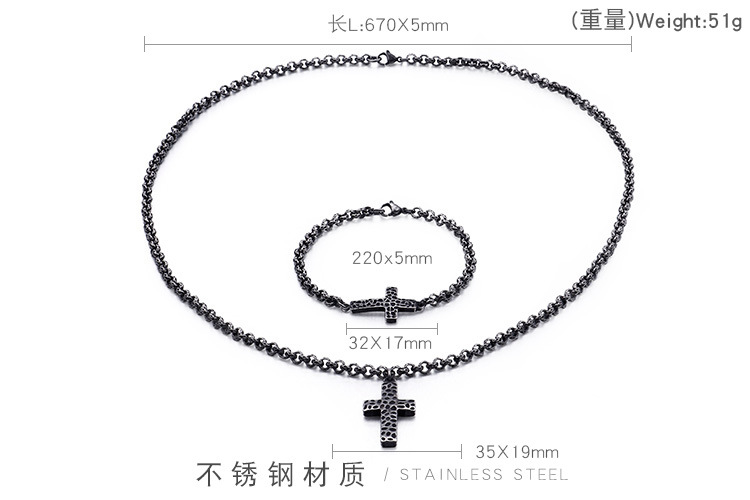 New Stainless Steel Cross Pendent Necklace Bracelet Set Wholesale Nihaojewelry display picture 1