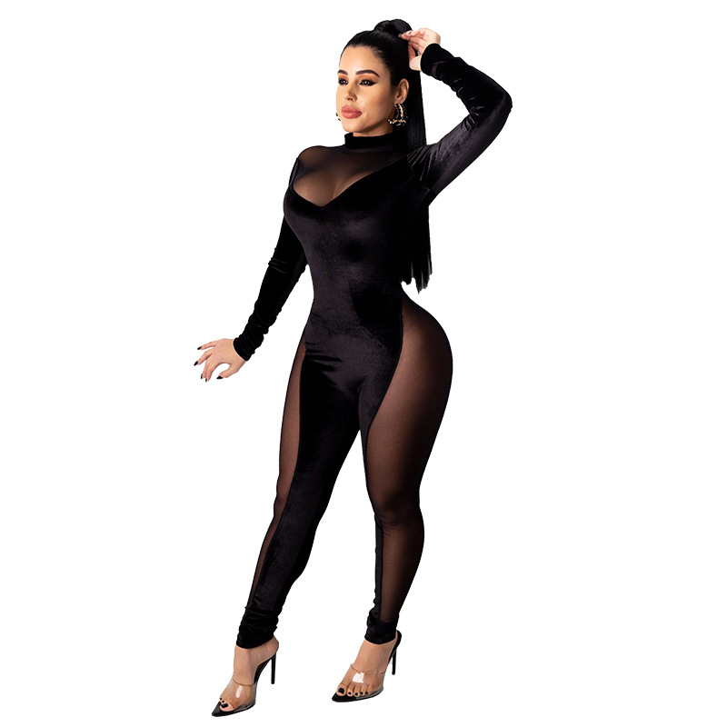 new hot style sexy mesh stitching jumpsuit NSMYF57867