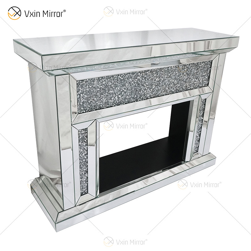 工厂直销现代镜面壁炉玻璃壁炉柜碎钻饰面北美客厅暖气罩装饰壁炉