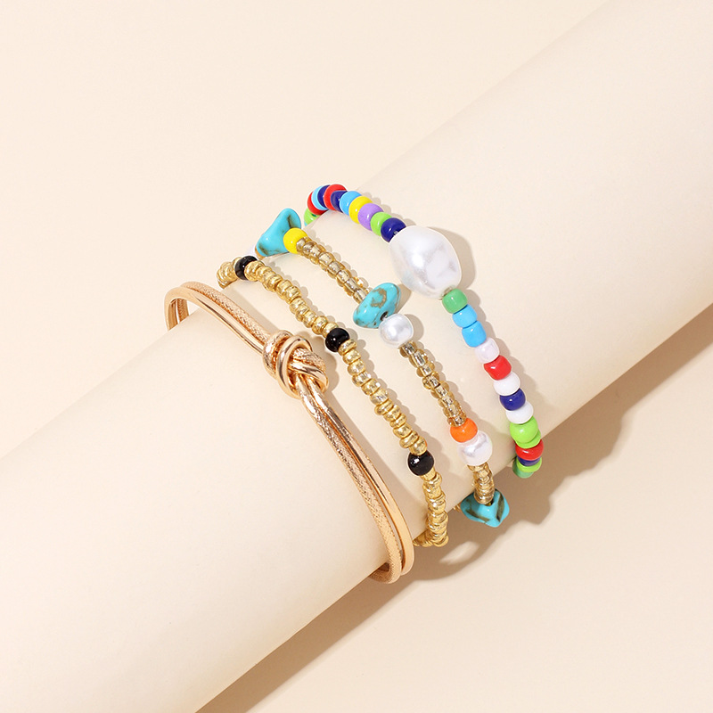 20g Weight Bracelets Classification Anniversary, Business, Travel Occasion Beaded Material Knot Pattern Women'S Gender Simple Style Style Double Ring Knotted Bracelet Open Bracelet Jewelry Korean Ethnic Style Color Rice Bead Bracelet Wholesale Nihaojewelry 1