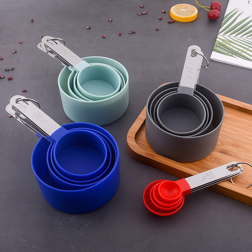 Plastic measuring cup stainless steel handle measuring cup measuring spoon 8-piece set with graduated measuring spoon measuring spoon set baking gadgets