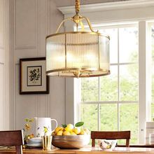 全铜美式复古书房法式轻奢创意入户花园卧室客厅餐厅格子玻璃吊灯