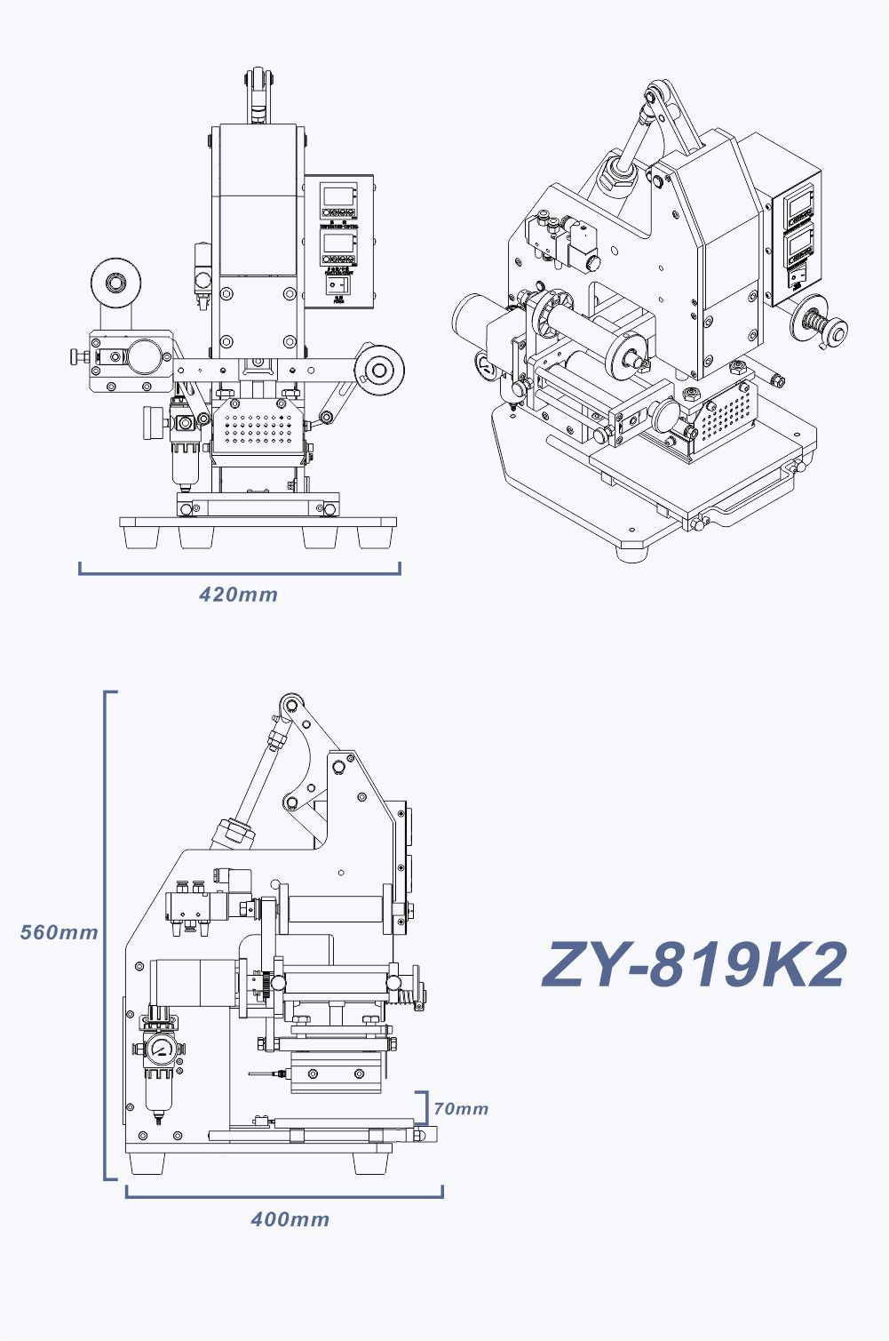 ZY-819K2 Pneumatic Hot Stamping Machine 400W Automatic Hot