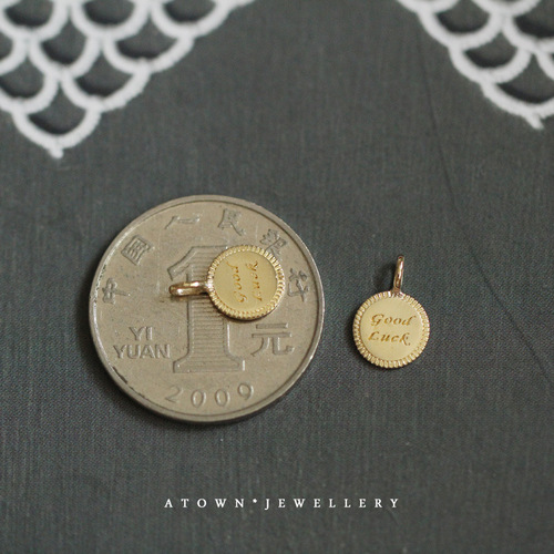 lucky small gold coin 925 sterling silver plated 14K gold lucky goodluck transfer K gold necklace pendant pendant