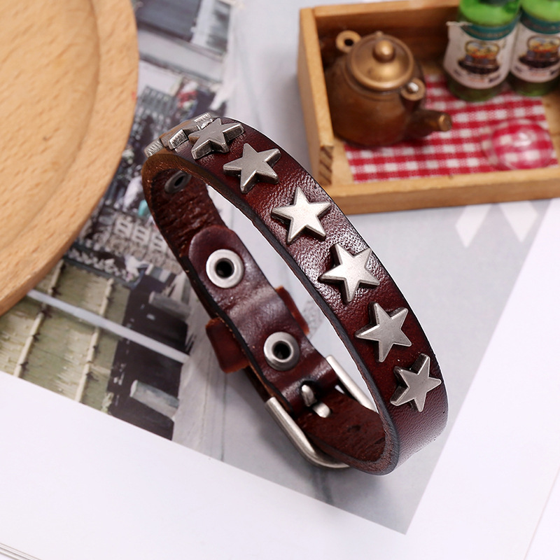 Punk fashion Retro Star-shaped alloy Leather Bracelet Accessories Jewelry nihaojewelry