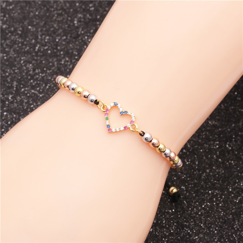 Trendy New Product Mixed Color Bead Chain Micro Inlaid Zircon Love Woven Ladies Bracelet Wholesale Nihaojewelry display picture 1