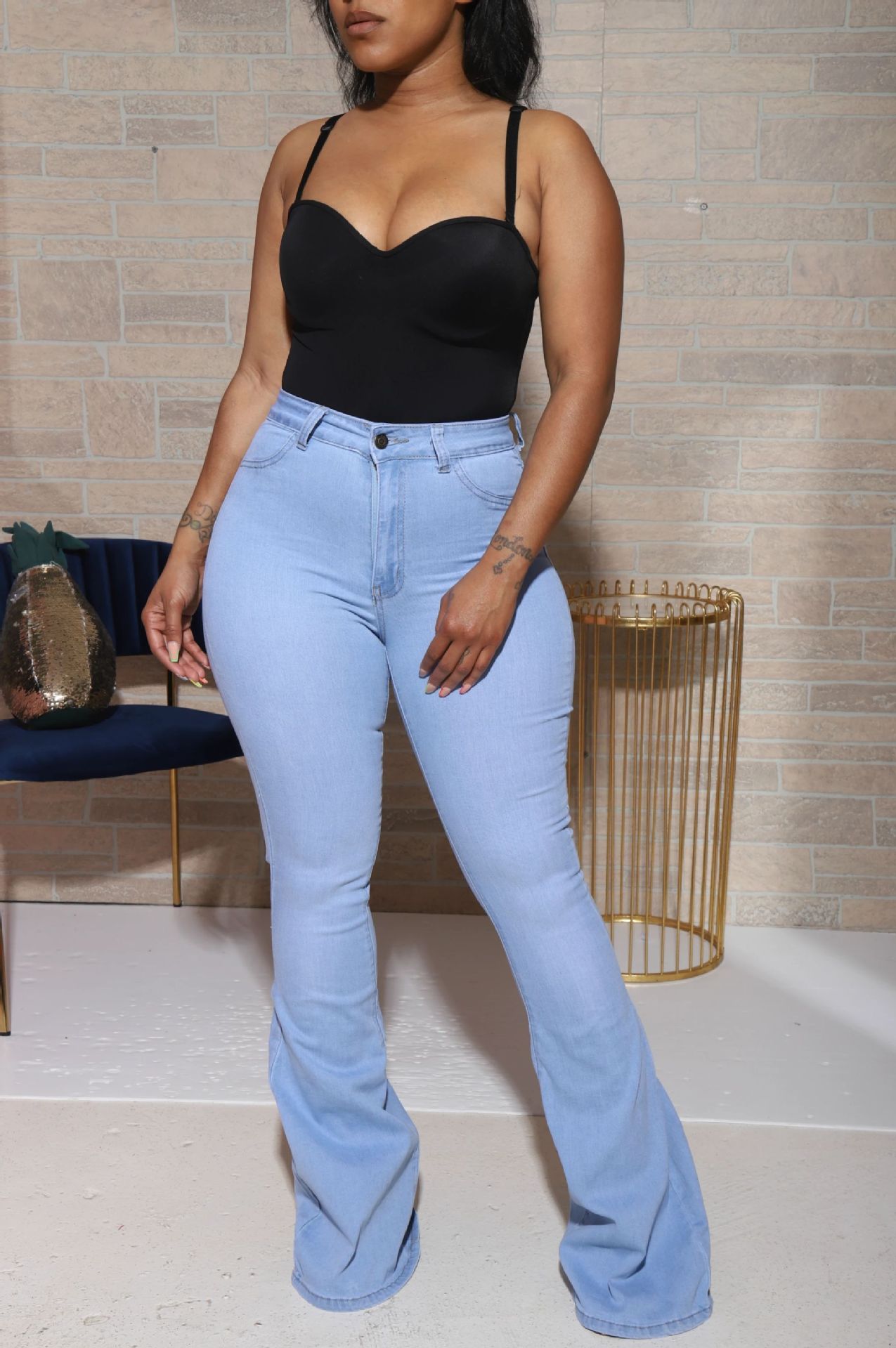 Amazon deseo europeo y americano más tamaño de las mujeres estiramiento cintura alta Denim Pantalones eaby pantalones delgados image 6