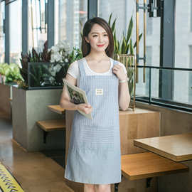 双层时尚韩式围裙奶茶店餐厅背带工作服厨房防油加厚女罩衣