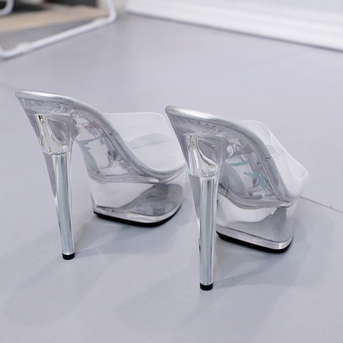  Summer Fashion New Trend Transparent Waterproof Platform Fine Heel Pointed Ultra High Heel Women's Casual Fashion Slip-on Shoes