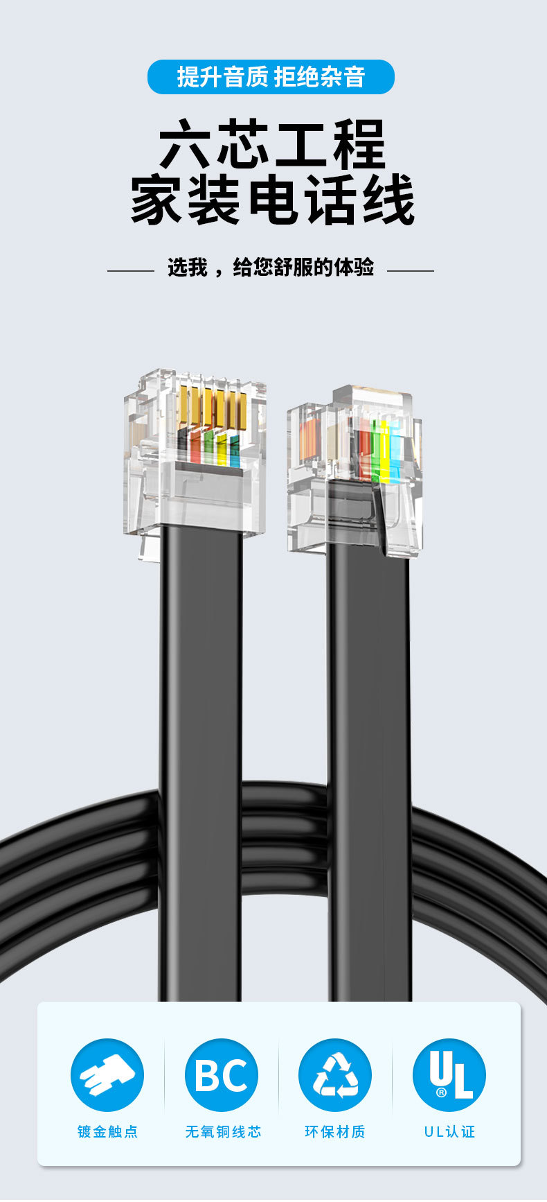 0.2米六芯电话线
