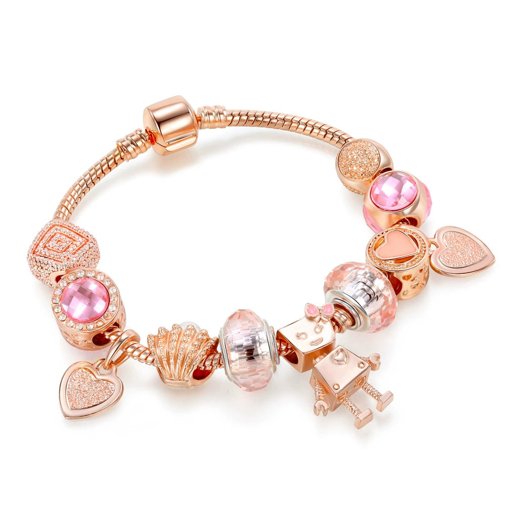 Браслет, золотой милый робот, подвеска, новая коллекция, стиль, розовое золото