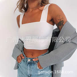 欧美风2021夏季外贸ins女装纯色书包肩带性感小背心 多色现货