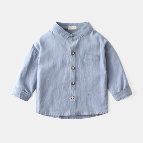 Children's long-sleeved shirts  spring boys' stand-up collar solid color shirts baby tops trendy children's clothing wholesale