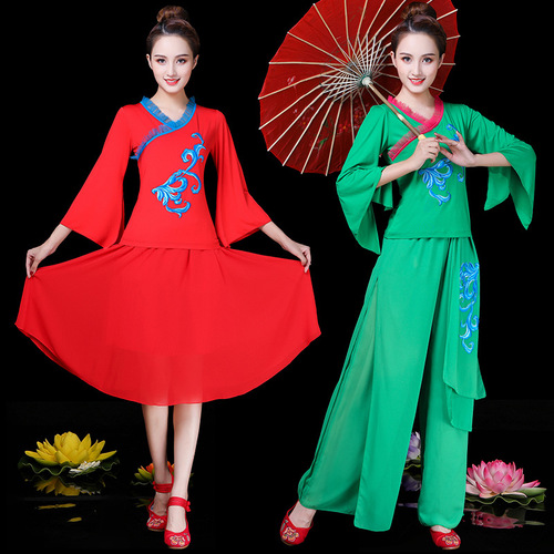 New Spring, Summer, and Autumn Square Dance Suit Set for Women, Ethnic Style Classical Dance Performance Costume, Yangge Fan Dancing Costume