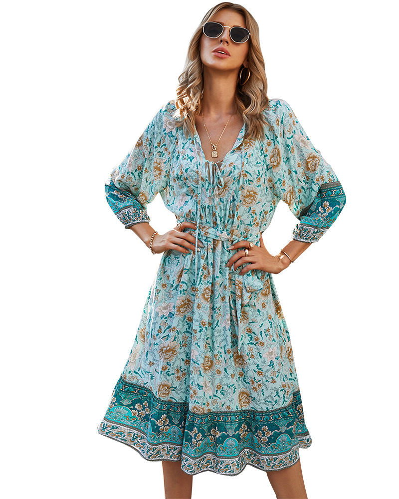 printed 7-point sleeve dress  NSDY15649