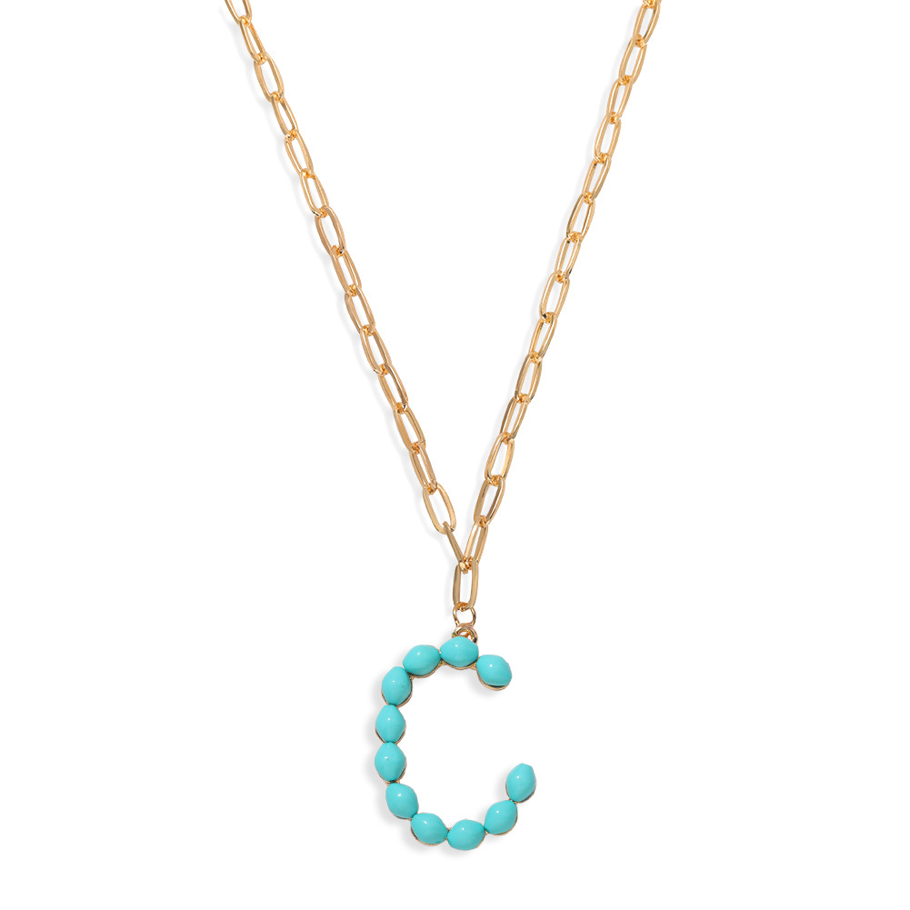 Étoile Sauvage Perle Lettre Long Pendentif Collier Simple Turquoise Perles Rondes Accessoires À La Mode En Gros Nihaojewelry display picture 23