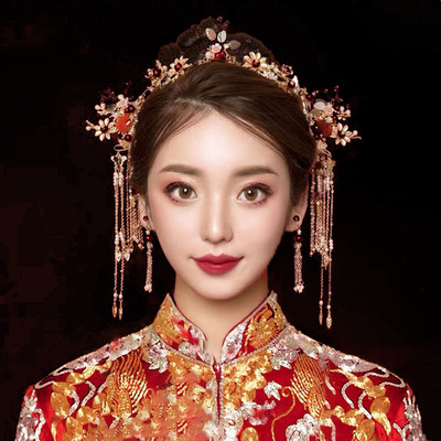 Xiuhe headdress bride Chinese style phoenix crown Xiuhe dress hair crown tassel hairpin jewelry wedding hair accessories women
