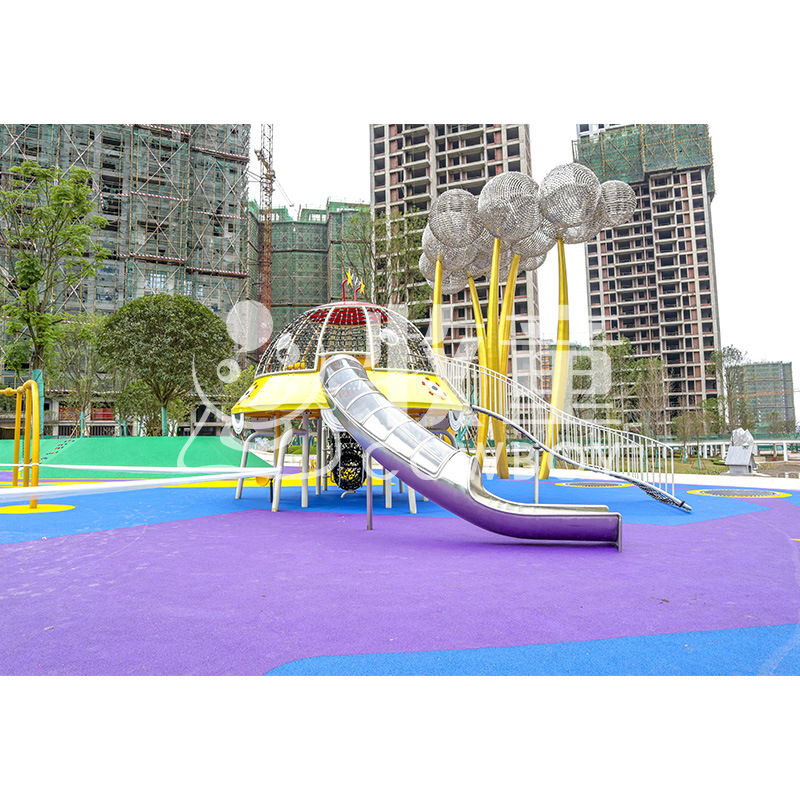 Equipo de juegos para niños grandes al aire libre tobogán de acero inoxidable instalaciones de combinación de redes de escalada tobogán infantil no estándar