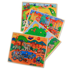 跨境chelona動物交通農場加厚早教認知玩具木質拼圖手柄 手抓嵌板