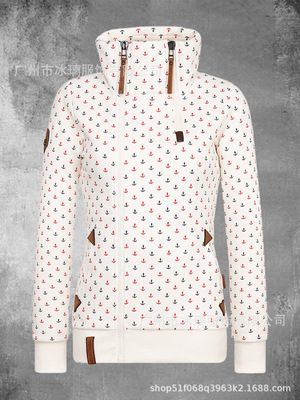 都市休闲印花白色港风欧美套头气质半高领韩版圆领卫衣