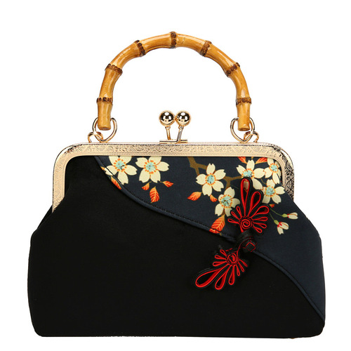 Vintage Velvet Cheongsam qipao dress bag for female celebrities bamboo portable banquet bag handmade mouth gold bag