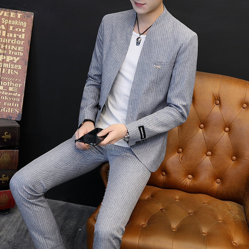 Daifa Suit Men's Mid-Sleeve Slim-Fit Handsome Casual Men's Small Suit Set Korean Fashionable Two-Piece Suit Daifa Suit Men's Mid-Sleeve Slim-Fit Handsome Casual Men's Small Suit Set Korean Fashionable Two-Piece Suit