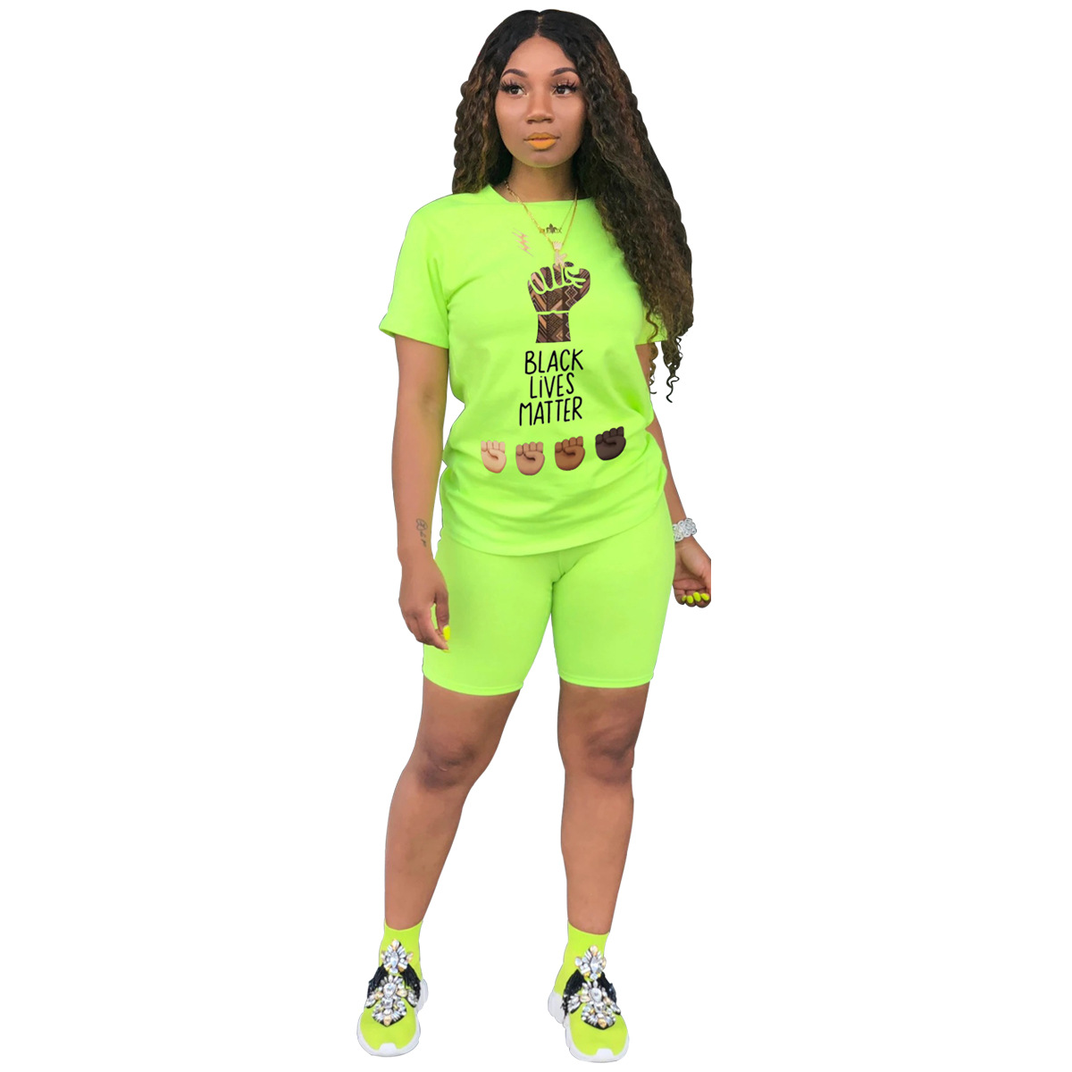 fashion casual sports printing round neck short-sleeved T-shirt set NSSJW58873