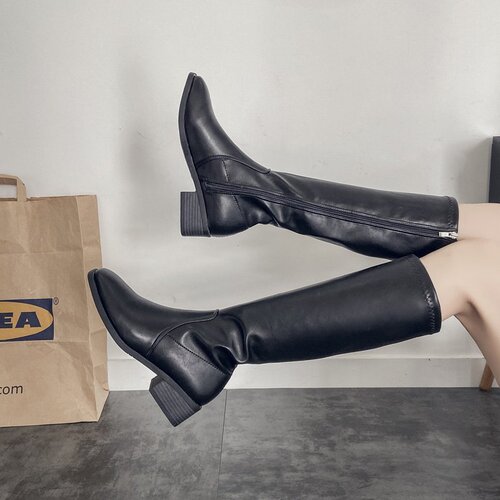 Dropshipping  autumn and winter new high-top knight boots low-heeled square-toed boots women's thick heels women's shoes manufacturer wholesale