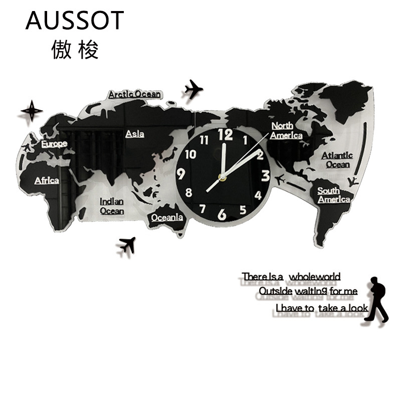 Nórdico moderno minimalista creativo mapa del mundo Reloj de pared salón luminoso reloj decorativo acrílico 3D Reloj de pared