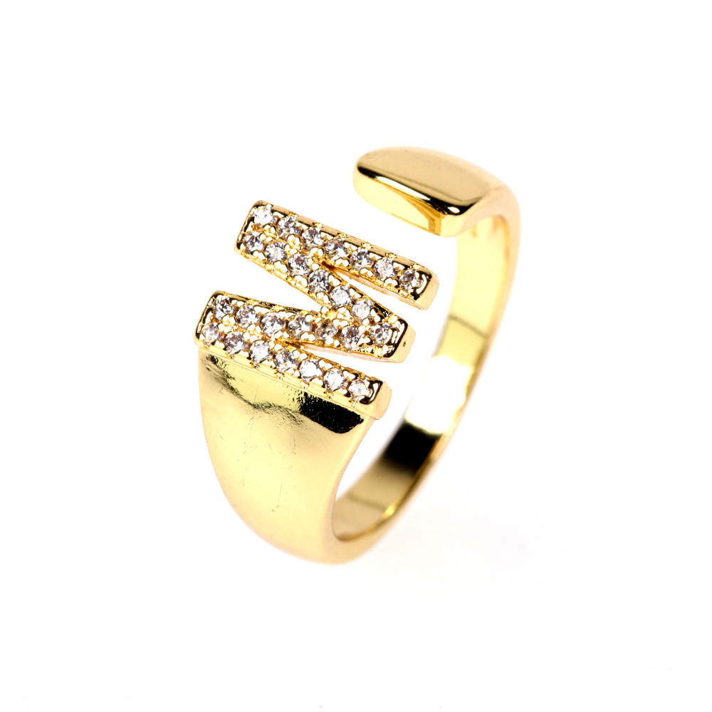 Nuevo Anillo Ajustable De Diamantes De Oro Abierto De 26 Letras display picture 18