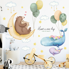 Cross-border wall stickers moon starry sky painting whale hot air balloon self-adhesive wall wallpaper cartoon children's room stickers background wall painting