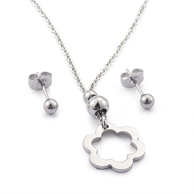 Korean style simple hollow small flower necklace set wholesale