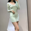 Sexy dress 2020 The new autumn and winter JAC temperament V. Drawstring Long sleeve Internal lap Knit dress 0138