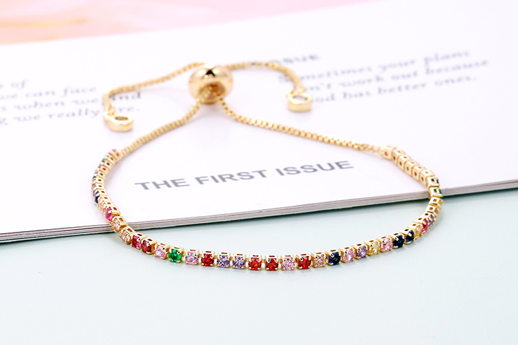 Moda Europea Y Americana Nuevo Estilo Pulsera De Circón De Una Fila Con Incrustaciones De Personalidad Simple Multi-color Ajustable Pulsera De Fábrica Al Por Mayor display picture 3