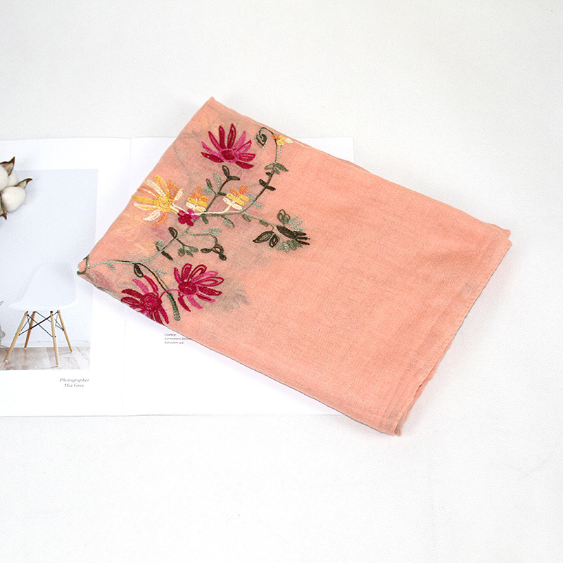 Bohemio bordado de algodón y lino de La Flor bufanda de las mujeres de Nepal viajes estilo étnico bordado bufanda chal