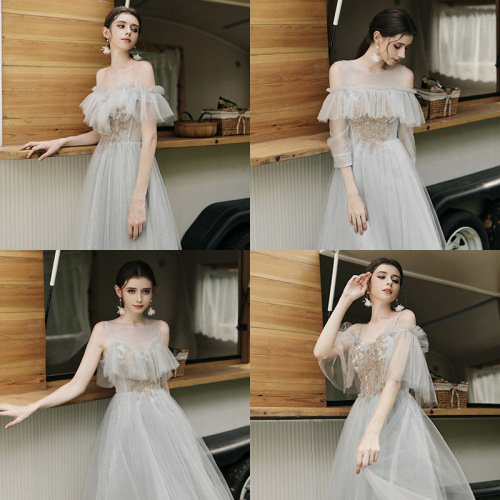 Robe de soirée evening dresses wedding party women Bridesmaid Dress grey long wedding dress