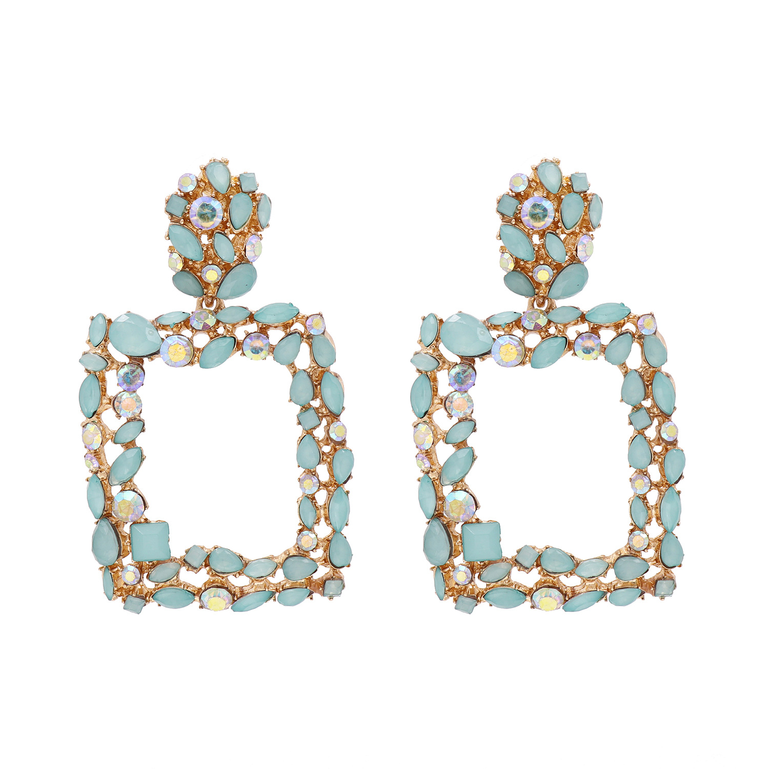 Geometric Stained Glass Diamond Hollow Earrings Long Earrings With Accessories Wholesale Nihaojewelry display picture 4