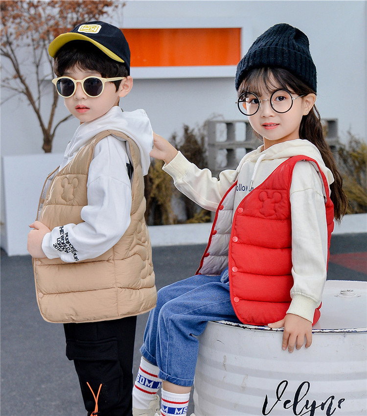 2020 Autumn and winter children Cartoon Down cotton Vest Boy girl keep warm Close Cotton waistcoat One piece On behalf of