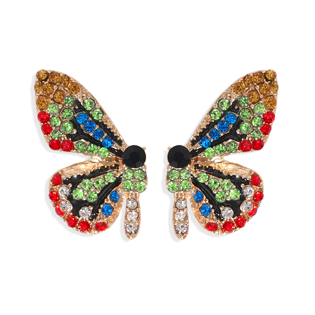 Fashion Color Diamond Butterfly Earrings Super Symmetrical Insect Color Earrings Full Diamond Wings Ear Hooks Wholesale Nihaojewelry display picture 18