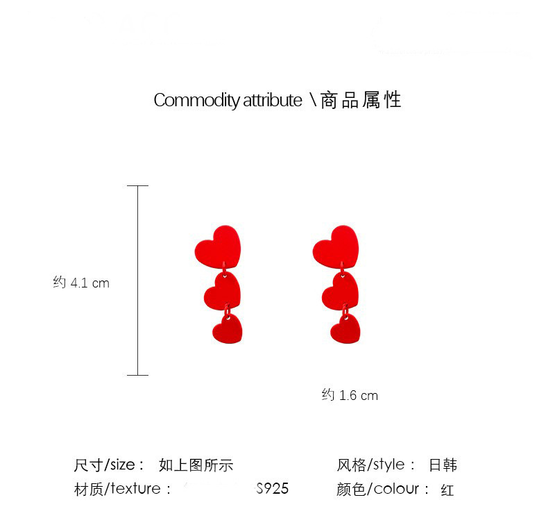 Boucles D&#39;oreilles Simples De Style Chinois Avec Aiguille En Argent 925 Red Love display picture 13